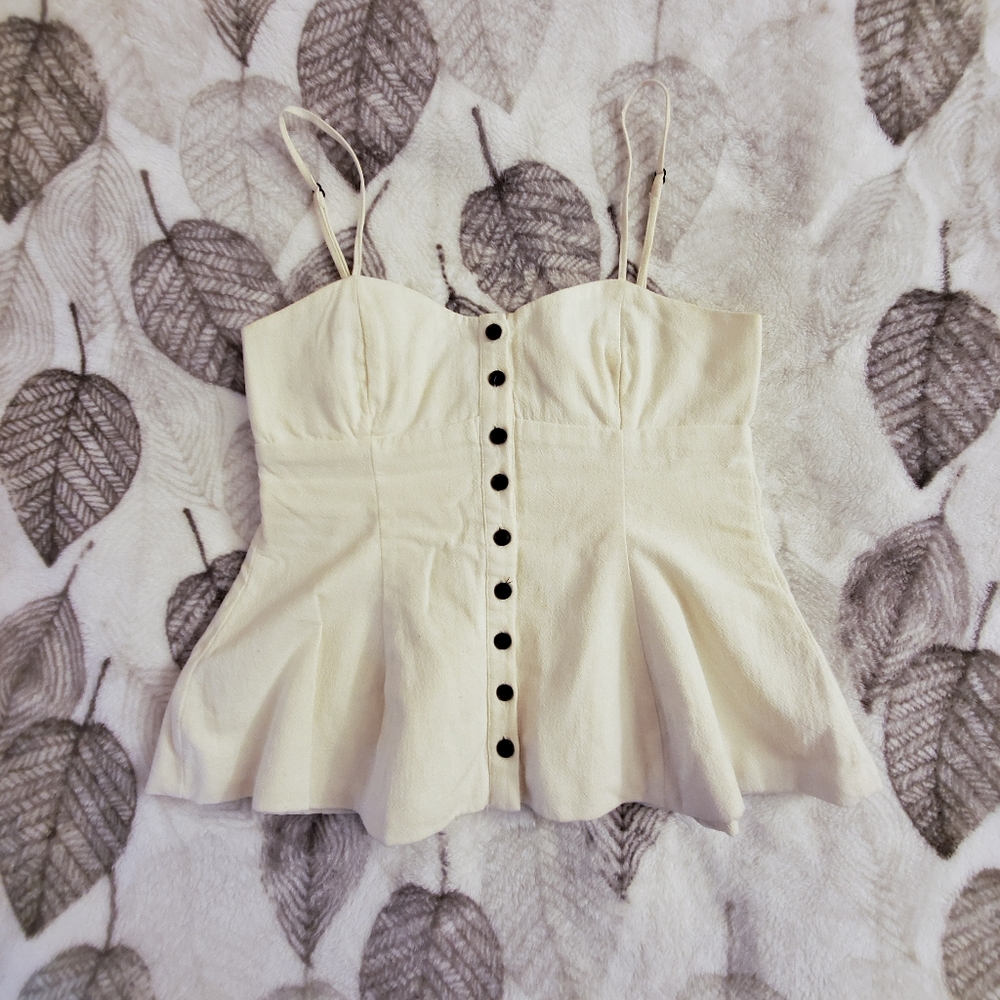Zara White Button Up Peplum Crop Top